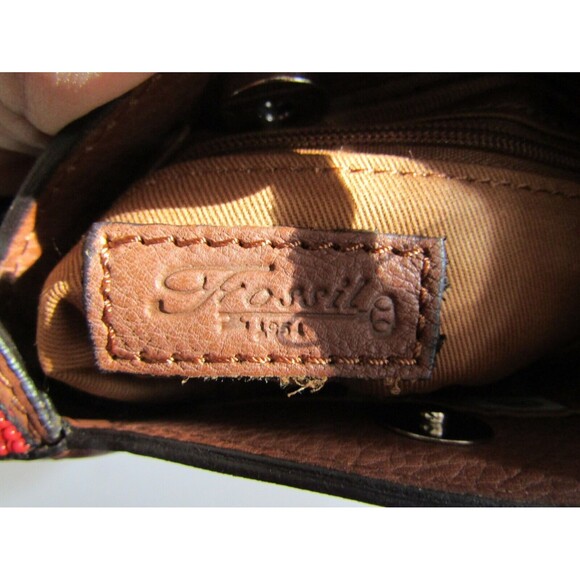 Fossil Mini Bag Brown Pebbled Leather Beaded Rainbow Straps NWOT - Picture 2 of 4